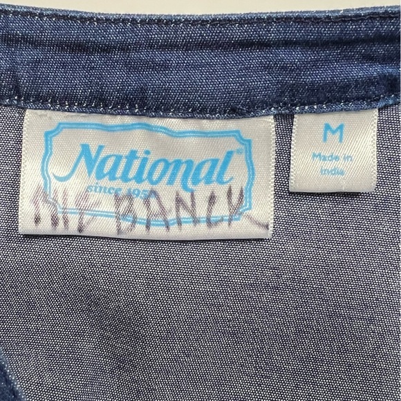 National | Prairie Vintage Style Embroidered Chambray Midi Dress | M - Picture 8 of 10